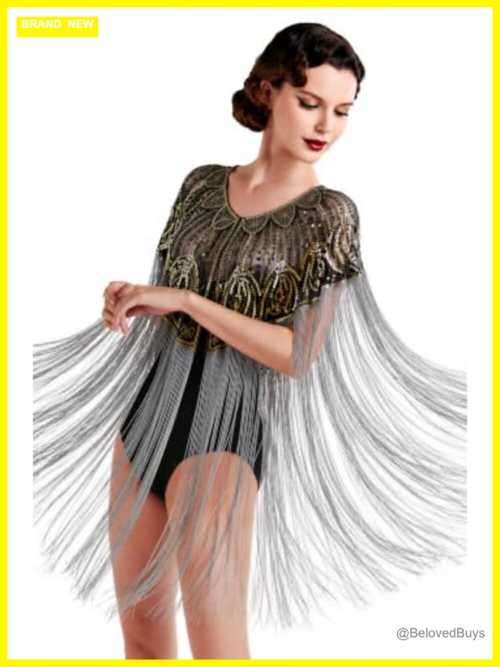 Fringed Sequin Embroidered Evening Shawl Wrap Cover Up One Size